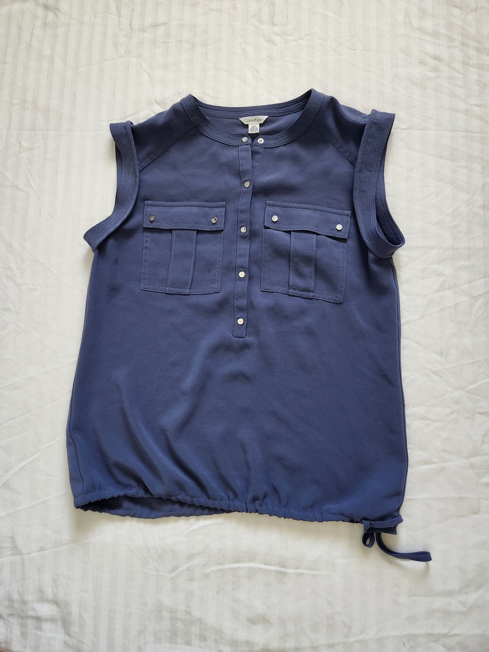 Calvin Klein Navy Blue Sleeveless Pocket Drawstring Top